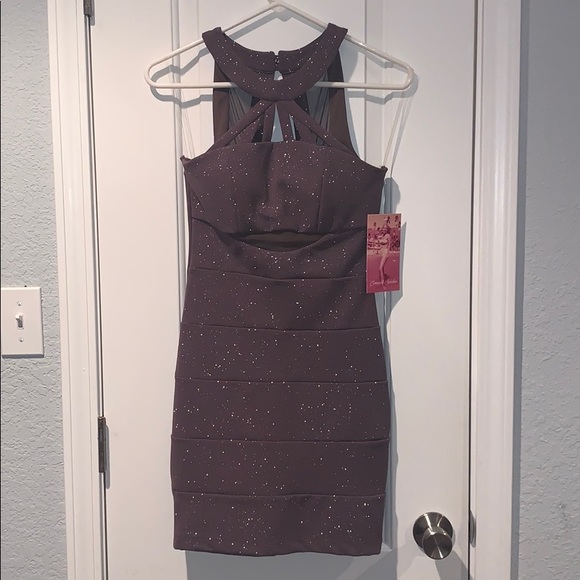 Color taupe fancy mini dress - Picture 1 of 5